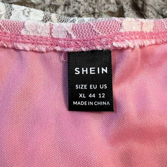 XL SHEIN MOD Knot Front Ruched Two Layer Hem Sexy Pink Lace Skirt Bows Kawaii - Picture 5 of 10